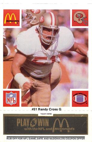 1986 McDonald's San Francisco 49ers - Full Game Pieces - Week 2 Black/Gray Tab #NNO Randy Cross Front