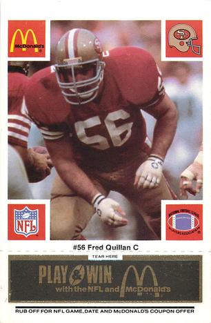 1986 McDonald's San Francisco 49ers - Full Game Pieces - Week 2 Black/Gray Tab #NNO Fred Quillan Front