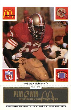 1986 McDonald's San Francisco 49ers - Full Game Pieces - Week 2 Black/Gray Tab #NNO Guy McIntyre Front
