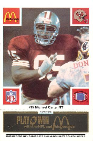 1986 McDonald's San Francisco 49ers - Full Game Pieces - Week 2 Black/Gray Tab #NNO Michael Carter Front