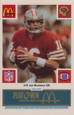 1986 McDonald's San Francisco 49ers - Full Game Pieces - Week 1 Blue Tab #NNO Joe Montana Front