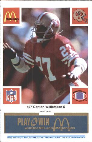1986 McDonald's San Francisco 49ers - Full Game Pieces - Week 1 Blue Tab #NNO Carlton Williamson Front