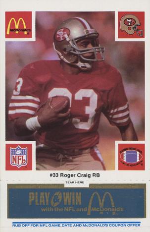 1986 McDonald's San Francisco 49ers - Full Game Pieces - Week 1 Blue Tab #NNO Roger Craig Front