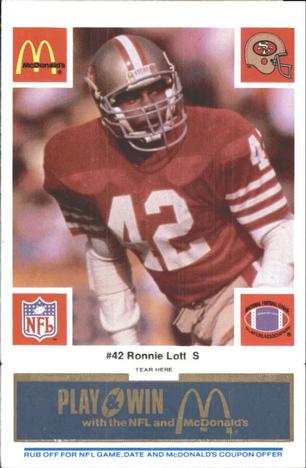 1986 McDonald's San Francisco 49ers - Full Game Pieces - Week 1 Blue Tab #NNO Ronnie Lott Front
