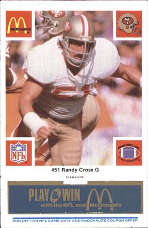 1986 McDonald's San Francisco 49ers - Full Game Pieces - Week 1 Blue Tab #NNO Randy Cross Front