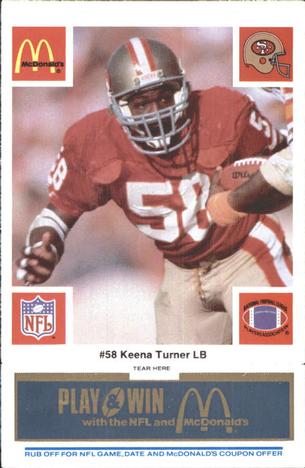 1986 McDonald's San Francisco 49ers - Full Game Pieces - Week 1 Blue Tab #NNO Keena Turner Front