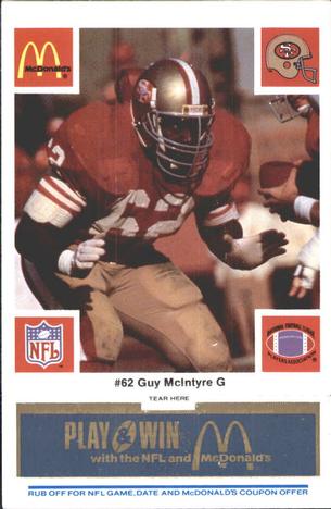 1986 McDonald's San Francisco 49ers - Full Game Pieces - Week 1 Blue Tab #NNO Guy McIntyre Front