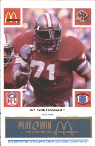 1986 McDonald's San Francisco 49ers - Full Game Pieces - Week 1 Blue Tab #NNO Keith Fahnhorst Front