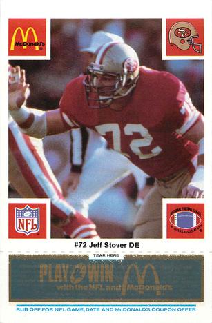 1986 McDonald's San Francisco 49ers - Full Game Pieces - Week 1 Blue Tab #NNO Jeff Stover Front