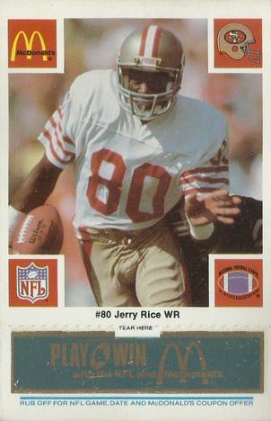 1986 McDonald's San Francisco 49ers - Full Game Pieces - Week 1 Blue Tab #NNO Jerry Rice Front