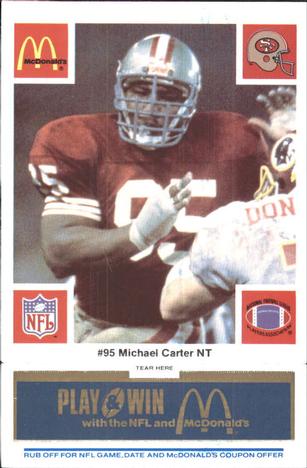 1986 McDonald's San Francisco 49ers - Full Game Pieces - Week 1 Blue Tab #NNO Michael Carter Front
