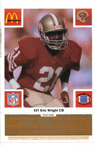 1986 McDonald's San Francisco 49ers - Full Game Pieces - Week 3 Gold/Orange Tab #NNO Eric Wright Front