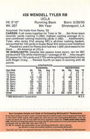 1986 McDonald's San Francisco 49ers - Full Game Pieces - Week 3 Gold/Orange Tab #NNO Wendell Tyler Back