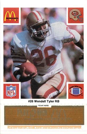 1986 McDonald's San Francisco 49ers - Full Game Pieces - Week 3 Gold/Orange Tab #NNO Wendell Tyler Front