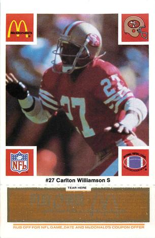 1986 McDonald's San Francisco 49ers - Full Game Pieces - Week 3 Gold/Orange Tab #NNO Carlton Williamson Front
