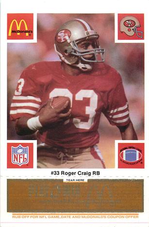 1986 McDonald's San Francisco 49ers - Full Game Pieces - Week 3 Gold/Orange Tab #NNO Roger Craig Front