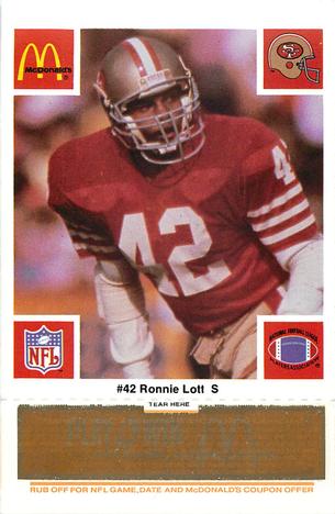 1986 McDonald's San Francisco 49ers - Full Game Pieces - Week 3 Gold/Orange Tab #NNO Ronnie Lott Front