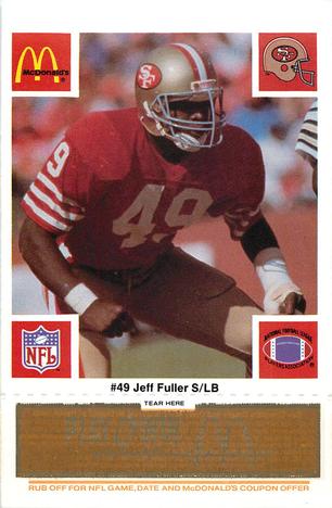 1986 McDonald's San Francisco 49ers - Full Game Pieces - Week 3 Gold/Orange Tab #NNO Jeff Fuller Front