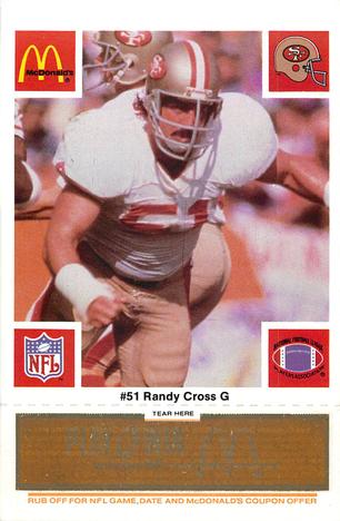 1986 McDonald's San Francisco 49ers - Full Game Pieces - Week 3 Gold/Orange Tab #NNO Randy Cross Front