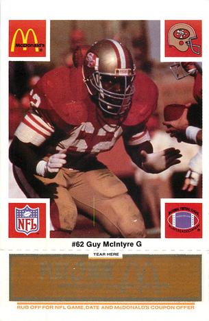 1986 McDonald's San Francisco 49ers - Full Game Pieces - Week 3 Gold/Orange Tab #NNO Guy McIntyre Front
