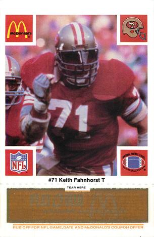 1986 McDonald's San Francisco 49ers - Full Game Pieces - Week 3 Gold/Orange Tab #NNO Keith Fahnhorst Front