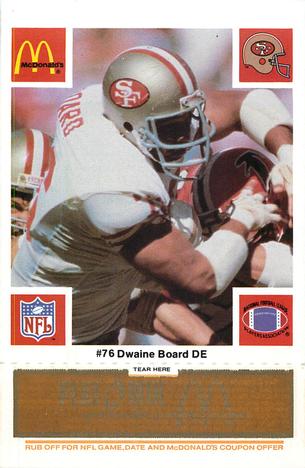 1986 McDonald's San Francisco 49ers - Full Game Pieces - Week 3 Gold/Orange Tab #NNO Dwaine Board Front