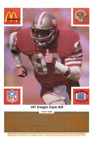 1986 McDonald's San Francisco 49ers - Full Game Pieces - Week 3 Gold/Orange Tab #NNO Dwight Clark Front