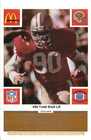 1986 McDonald's San Francisco 49ers - Full Game Pieces - Week 3 Gold/Orange Tab #NNO Todd Shell Front