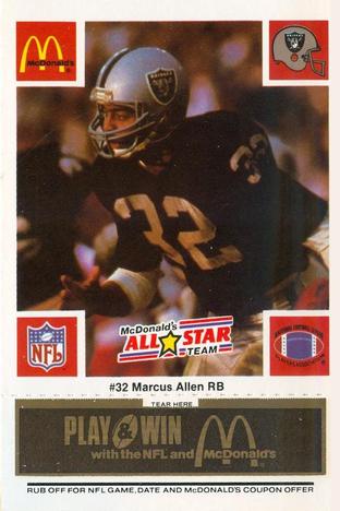 1986 McDonald's All-Star Team - Full Game Pieces: Week 2 Black/Gray Tab #NNO Marcus Allen Front