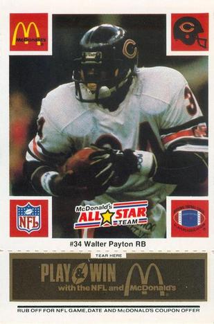 1986 McDonald's All-Star Team - Full Game Pieces: Week 2 Black/Gray Tab #NNO Walter Payton Front