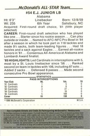 1986 McDonald's All-Star Team - Full Game Pieces: Week 2 Black/Gray Tab #NNO E.J. Junior Back