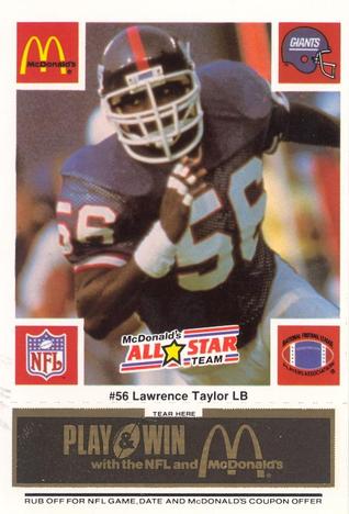 1986 McDonald's All-Star Team - Full Game Pieces: Week 2 Black/Gray Tab #NNO Lawrence Taylor Front