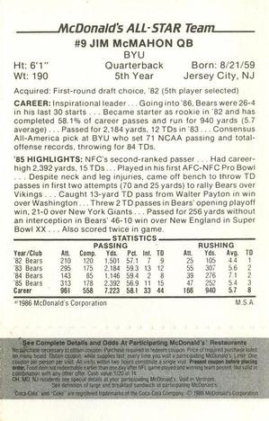 1986 McDonald's All-Star Team - Full Game Pieces: Week 2 Black/Gray Tab #NNO Jim McMahon Back