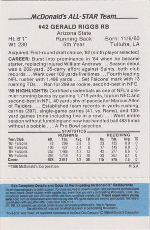 1986 McDonald's All-Star Team - Full Game Pieces: Week 1 Blue Tab #NNO Gerald Riggs Back