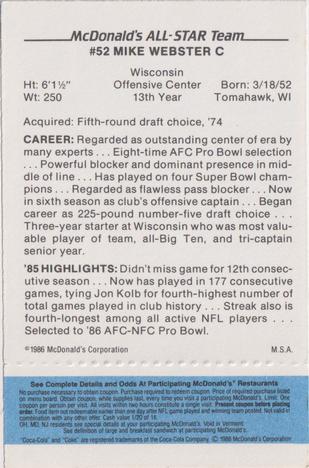 1986 McDonald's All-Star Team - Full Game Pieces: Week 1 Blue Tab #NNO Mike Webster Back