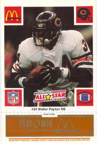 1986 McDonald's All-Star Team - Full Game Pieces: Week 3 Gold/Orange Tab #NNO Walter Payton Front