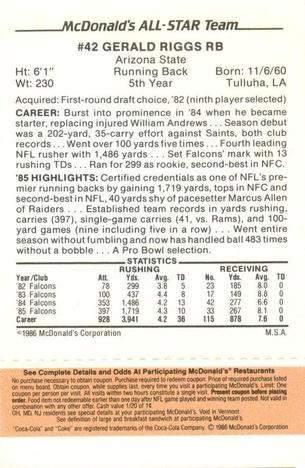 1986 McDonald's All-Star Team - Full Game Pieces: Week 3 Gold/Orange Tab #NNO Gerald Riggs Back