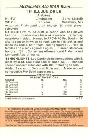 1986 McDonald's All-Star Team - Full Game Pieces: Week 3 Gold/Orange Tab #NNO E.J. Junior Back