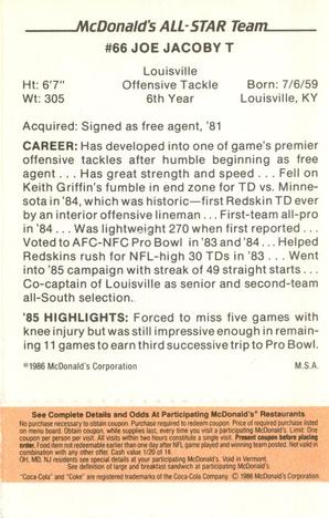 1986 McDonald's All-Star Team - Full Game Pieces: Week 3 Gold/Orange Tab #NNO Joe Jacoby Back