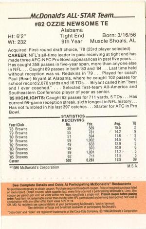 1986 McDonald's All-Star Team - Full Game Pieces: Week 3 Gold/Orange Tab #NNO Ozzie Newsome Back