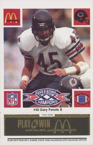 1986 McDonald's Chicago Bears - Full Game Pieces - Week 2 Black/Gray Tab #NNO Gary Fencik Front