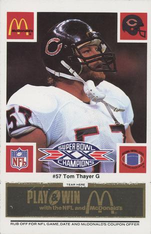 1986 McDonald's Chicago Bears - Full Game Pieces - Week 2 Black/Gray Tab #NNO Tom Thayer Front