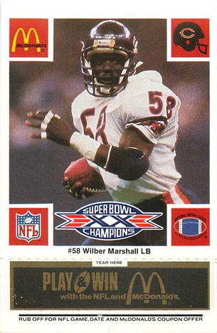 1986 McDonald's Chicago Bears - Full Game Pieces - Week 2 Black/Gray Tab #NNO Wilber Marshall Front