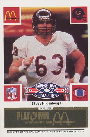 1986 McDonald's Chicago Bears - Full Game Pieces - Week 2 Black/Gray Tab #NNO Jay Hilgenberg Front