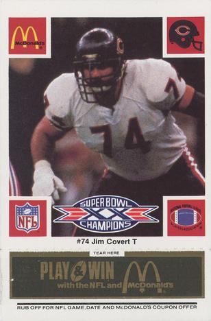 1986 McDonald's Chicago Bears - Full Game Pieces - Week 2 Black/Gray Tab #NNO Jim Covert Front