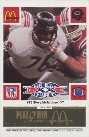 1986 McDonald's Chicago Bears - Full Game Pieces - Week 2 Black/Gray Tab #NNO Steve McMichael Front