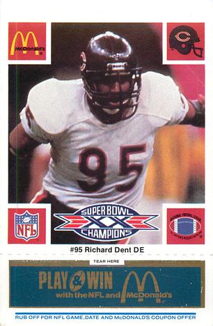 1986 McDonald's Chicago Bears - Full Game Pieces - Week 1 Blue Tab #NNO Richard Dent Front