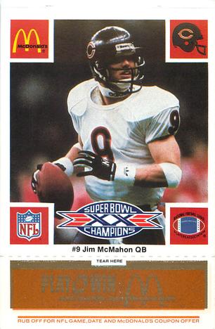 1986 McDonald's Chicago Bears - Full Game Pieces - Week 3 Gold/Orange Tab #NNO Jim McMahon Front