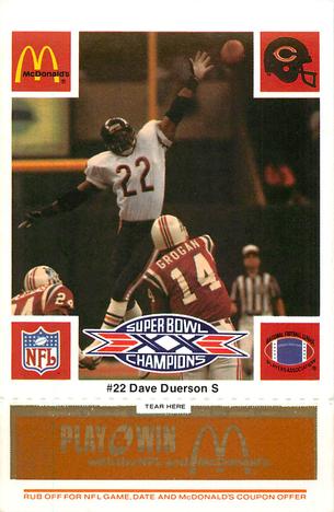 1986 McDonald's Chicago Bears - Full Game Pieces - Week 3 Gold/Orange Tab #NNO Dave Duerson Front