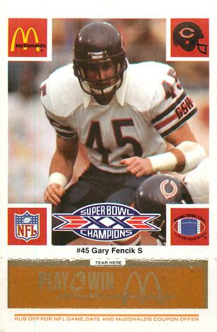 1986 McDonald's Chicago Bears - Full Game Pieces - Week 3 Gold/Orange Tab #NNO Gary Fencik Front